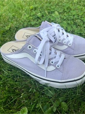 Vans Lavender Canvas Mule Sneakers with White Stripe